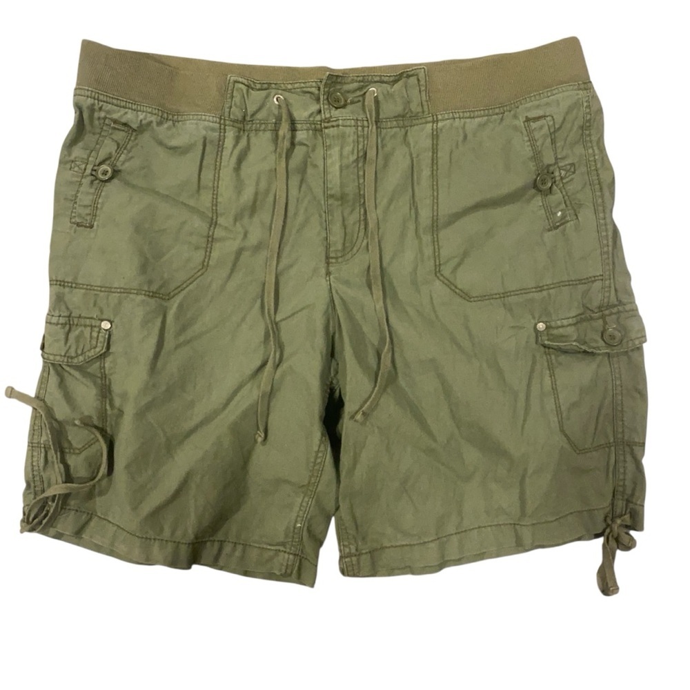 Faded Glory Women’s Cargo Shorts Olive‎ Green Size 18 Linen Cotton